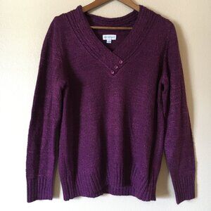 Purple Sweater L V-Neck Button Cozy Pullover Great Northwest Clothing